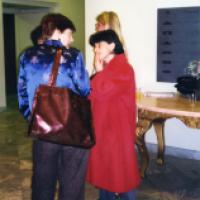 Mary Fessenden (L) with filmmaker Chantal Ackerman (R), Schwartz Center Lobby, March 1997